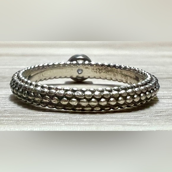 Vintage Designer Signed ATR Sterling Silver & 14K Gold Pebbled CZ Eternity Ring - Picture 5 of 12